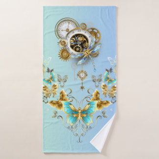 Aquamarine Steampunkgrafik, mechanische Stabilität Badhandtuch Set