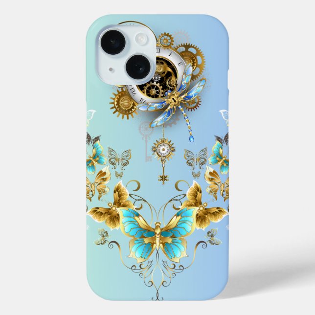 Aquamarine Steampunkgrafik, mechanische Stabilität Case-Mate iPhone Hülle (Rückseite)