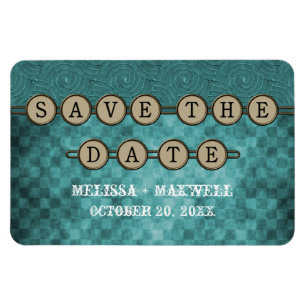 Aquamarine Steampunktasten Save the Date Flexi Mag Magnet