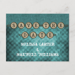 Aquamarine Steampunktasten Save the Date Postkarte