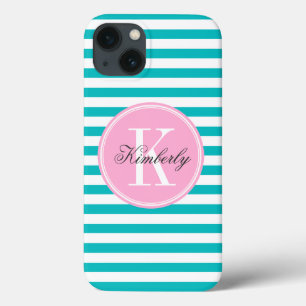 Aquamarine Streifen mit Bubblegum rosa Monogramm Case-Mate iPhone Hülle