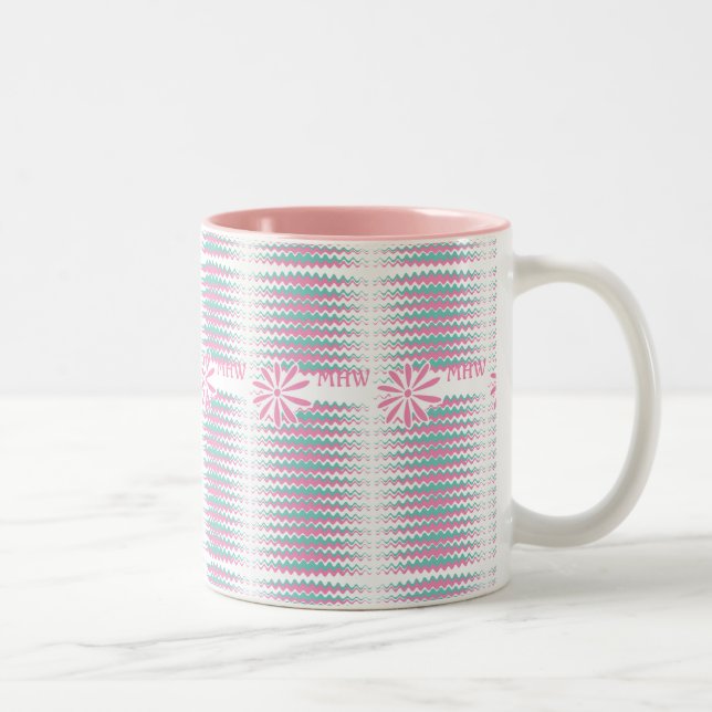 Aquamarine Streifen mit rosa und rosa, kundenspezi Zweifarbige Tasse (Rechts)