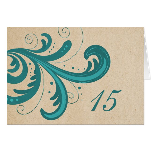Aquamarine Stylish Wirbel Tischnummer Card (Vorderseite (Horizontal))