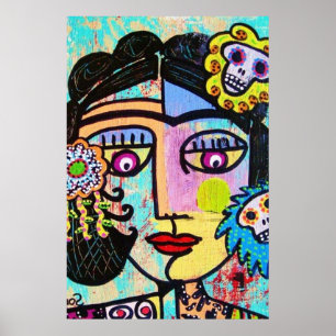 Aquamarine Sugar Skull Mexican Frauenposter Poster