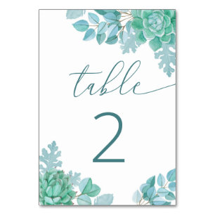 Aquamarine Sukkulente Hochzeit Blue Green Botani Tischnummer