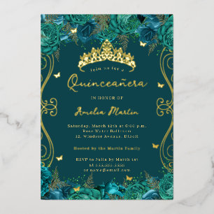 Aquamarine Swirl Scroll Bläserne Quinceanera Folieneinladung