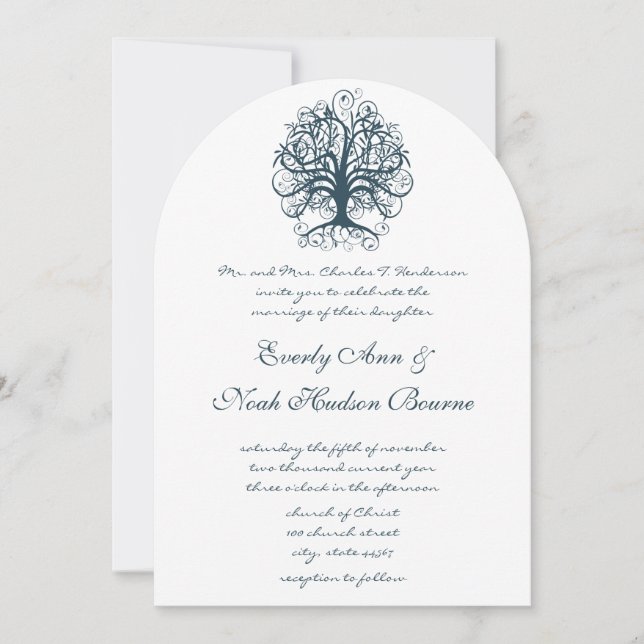 Aquamarine Swirl Tree Roots of Liebe Wedding Einladung (Vorderseite)