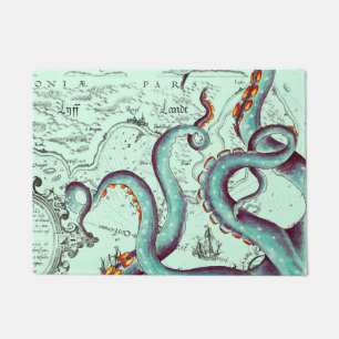 Aquamarine Tentakel auf Aquamariner Vintager Karte Fußmatte