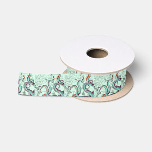 Aquamarine Tentakel auf Aquamariner Vintager Karte Satinband