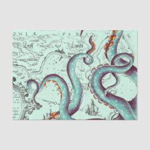 Aquamarine Tentakel auf Aquamariner Vintager Karte Seidenpapier