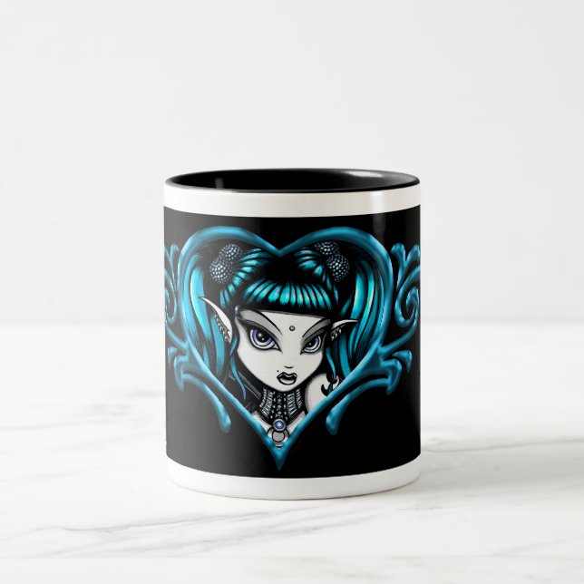 Aquamarine Terra-Tätowierungs-Art-Kaffee-Tasse Zweifarbige Tasse (Mittel)