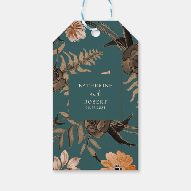 Aquamarine Terrakotta-Hochzeit im Herbst Geschenkanhänger (Vorderseite)