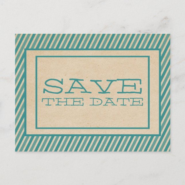 Aquamarine trendy Streifen Save the Date Postkarte (Vorderseite)
