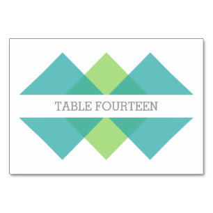 Aquamarine Triad-Table-Karte mit grüner Geometrie Tischnummer
