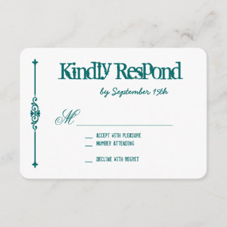Aquamarine türkisfarbene Aqua Typografy Wedding RS RSVP Karte