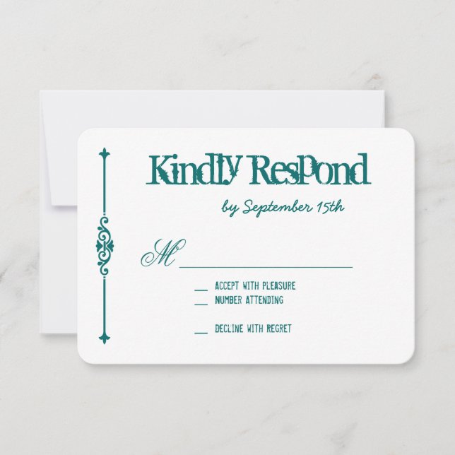 Aquamarine türkisfarbene Aqua Typografy Wedding RS RSVP Karte (Vorderseite)