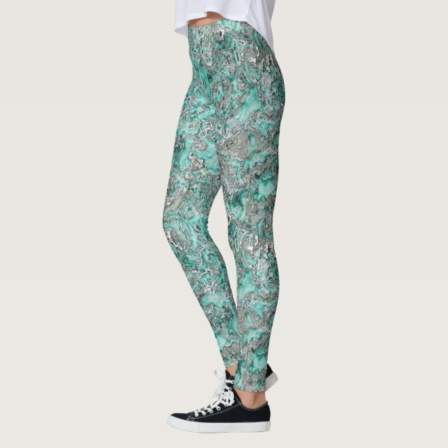 Aquamarine türkisfarbene Imitate Silbermineralien  Leggings (Links)