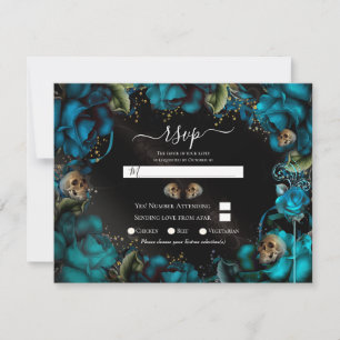 Aquamarine türkisfarbene Rose Skulls Gothic Weddin Einladung