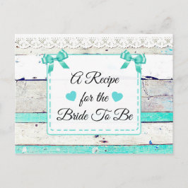 Aquamarine Türkiswulst Rustikale Holzrezeptkarte Postkarte