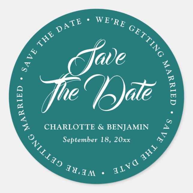 Aquamarine Typografie-SkriptWedding Save the Date Runder Aufkleber (Vorderseite)