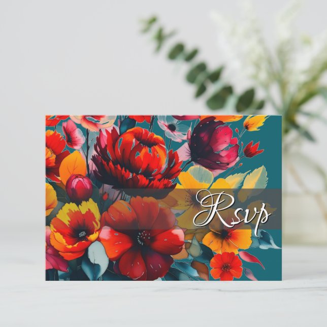 Aquamarine UAWG QR-Antwortkarte für Bouquet RSVP Karte (Stehend Vorderseite)