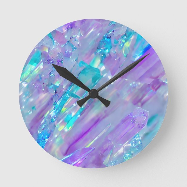 Aquamarine und Amethyst Crystal Runde Wanduhr (Vorderseite)