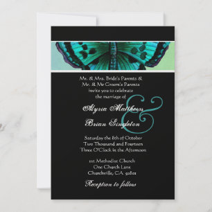 Aquamarine und Aqua Vintag Butterfly Wedding Metal Einladung