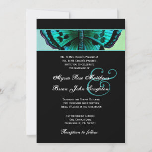 Aquamarine und Aqua Vintag Butterfly Wedding V3 Einladung