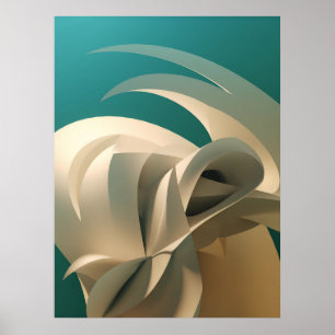 Aquamarine und beige abstrakte 3D-Wandkunst Poster