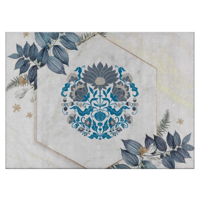 Aquamarine und beige Mandala Grafik Schneidebrett (Vorderseite)
