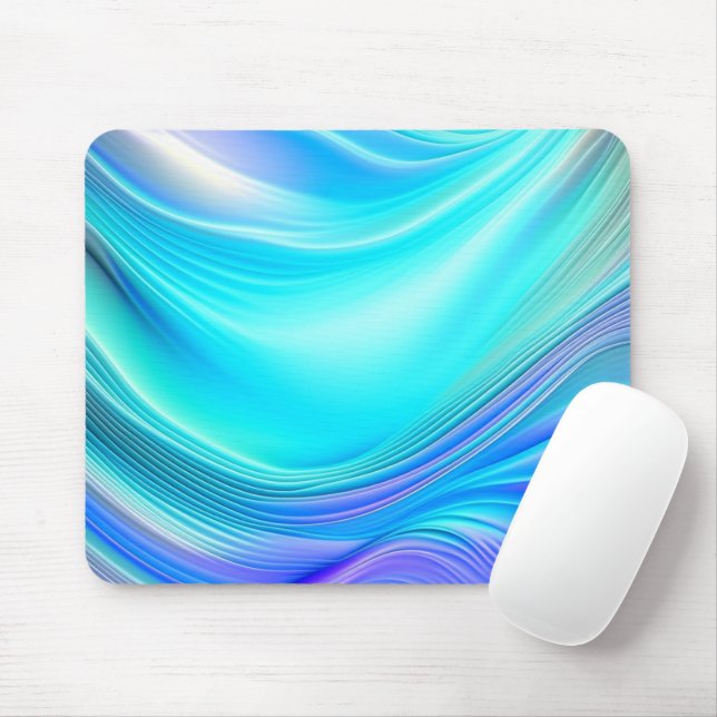 Aquamarine und blaue Abstrakte Ai Art Silky Satin  Mousepad (Mit Mouse)