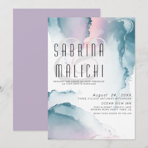 Aquamarine und blaue Rose Moderne Fluid Tinte Einl Einladung