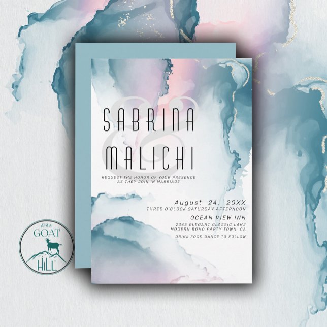 Aquamarine und blaue Rose Moderne Fluid Tinte Einl Einladung (Von Creator hochgeladen)