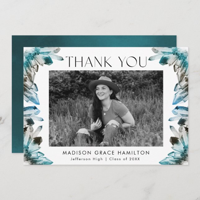 Aquamarine und blaue Wasserfarben Kristalle Foto A Dankeskarte (Vorne/Hinten)