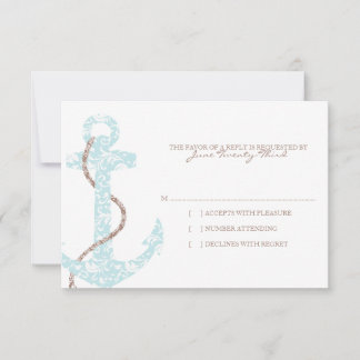 Aquamarine und braune Anchor Beach Hochzeit uAwg RSVP Karte