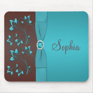 Aquamarine und braune Blumenmousepad Mousepad