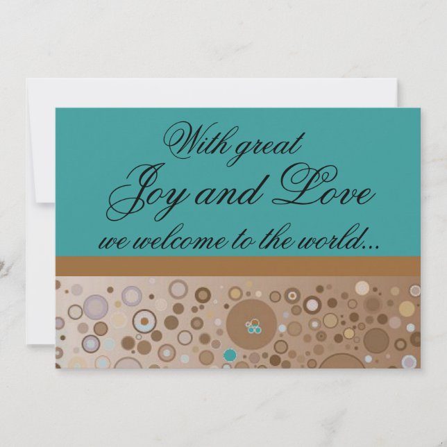 Aquamarine und braune Kreise Geburtserklärung Einladung (Vorderseite)