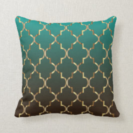 Aquamarine und braune Mischung| Goldenes Quatrefol Kissen