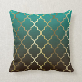 Aquamarine und braune Mischung | Goldquatrefolienm Kissen