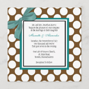 Aquamarine und braune Polka Dot Hochzeitseinladung Einladung