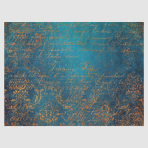 Aquamarine und Copper Patina Calligraphy Seidenpapier
