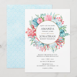 Aquamarine und Coral Summer Beach Hochzeit Einladung