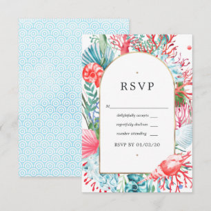Aquamarine und Coral Summer Beach Hochzeit RSVP Karte