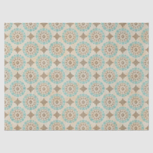 Aquamarine und cremefarbene Kreise auf Tan-Decoupa Seidenpapier