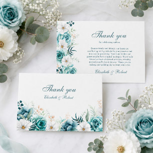 Aquamarine und cremefarbene Wildblumen Hochzeit Dankeskarte