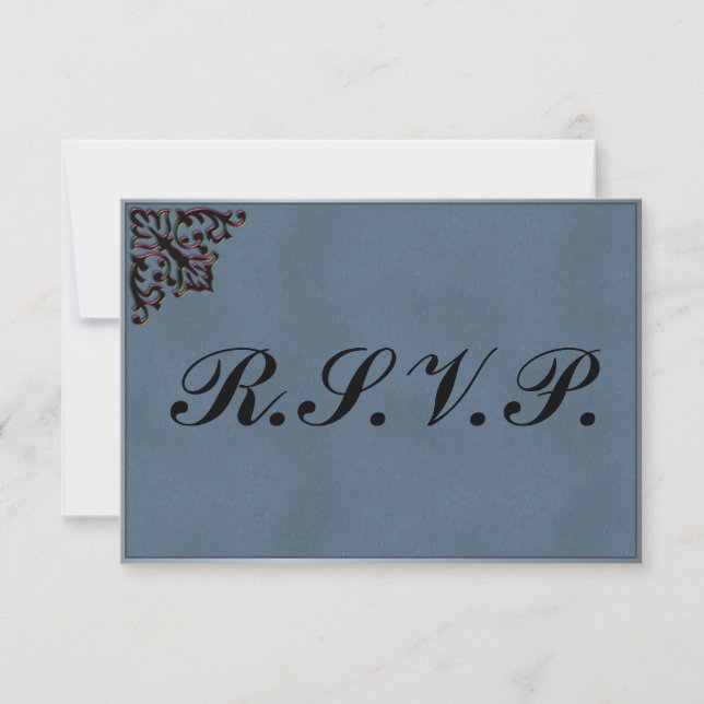 Aquamarine und Crimson Metallic Wedding RSVP Karte (Vorderseite)