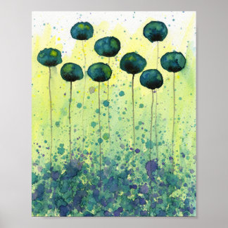 Aquamarine und gelbe Blume, moderne Wand Poster