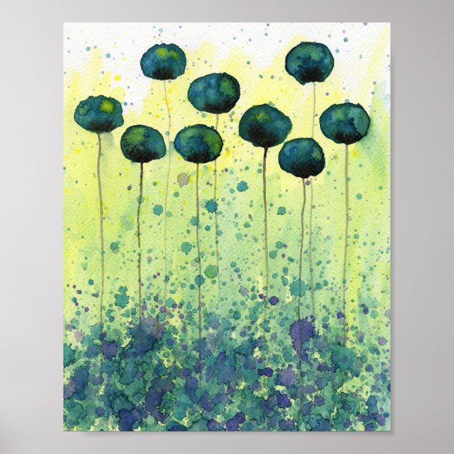 Aquamarine und gelbe Blume, moderne Wand Poster (Vorne)