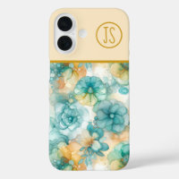 Aquamarine und gelbe Blumen Alkohol Tinte Mit Mono