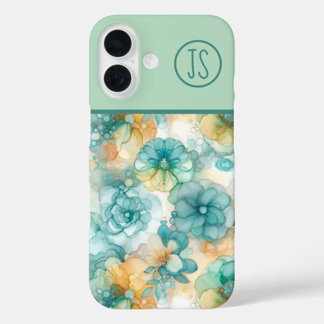 Aquamarine und gelbe Blumen Alkohol Tinte Mit Mono Case-Mate iPhone Hülle (Rückseite)